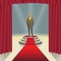 Illuminated stage podium with businessman and red carpet, Vector illustration Royalty Free Stock Photo
