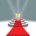 Illuminated stage podium with crown and red carpet for award ceremony, Vector illustration Royalty Free Stock Photo