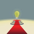 Illuminated stage podium with lamp bulb and red carpet, Vector illustration Royalty Free Stock Photo