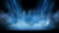 Illuminated stage with scenic lights smoke. Blue concert lighting a dark background. generative ai