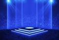 Illuminated stage with scenic lights and smoke. Blue vector spotlight with smoke volume light effect on black background Royalty Free Stock Photo