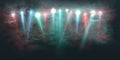 Illuminated stage with scenic lights and smoke. stage with set of colorful spotlights. illustration. Royalty Free Stock Photo