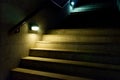 Illuminated stairs in the building. Suspense background