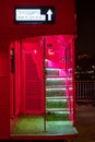 Illuminated stairs on Red London Double Decker Bus cafe at night Royalty Free Stock Photo