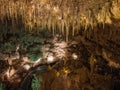 Illuminated Stalactites and stalagmites in Ngilgi cave in Yallingup Royalty Free Stock Photo