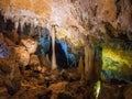 Illuminated Stalactites and stalagmites in Ngilgi cave in Yallingup Royalty Free Stock Photo