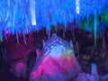 Illuminated Stalactites and stalagmites in Ngilgi cave in Yallingup