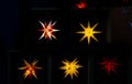 Illuminated Herrnhuter stars, colorful Herrnhuter  Christmas stars Royalty Free Stock Photo