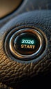 Illuminated Start Engine Button in a Modern Car Dashboard with Glossy Finish and Metallic Accents Royalty Free Stock Photo