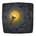 Illuminated Stone Cave with Golden Torch Casting Light in the Darkness Hand Drawn Style Royalty Free Stock Photo