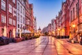 Illuminated Streed in Gransk Old Town at Dusk, Poland