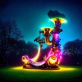Illuminated street lamp in the park at night. Illustration AI Generated