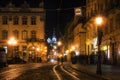 Illuminated street of Old Town at night, Lviv, Ukraine. Royalty Free Stock Photo