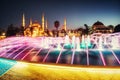 Illuminated Sultan Ahmed Mosque before sunrise Royalty Free Stock Photo