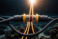 3d illustration. Electric submarine cable in the sea, generative ai