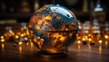 Illuminated table with glowing glass sphere reflects nature reflection generated by AI Royalty Free Stock Photo