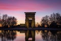 Illuminated Temple of Debod and reflection during sunset in Madrid Royalty Free Stock Photo