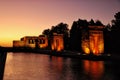 Illuminated Temple of Debod seen at the sunset. Ancient Egyptian temple that was dismantled and rebuilt in Madrid, Spain. Donated Royalty Free Stock Photo