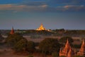 Illuminated Temples of Bagan in dusk Royalty Free Stock Photo