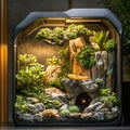 Illuminated Terrarium Miniature Landscape in Modern Container