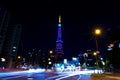 An illuminated Tokyo Tower at night wide shot