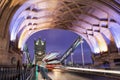 The illuminated Tower bridge with a passing by red double decker bus Royalty Free Stock Photo