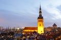 Illuminated church st. Nicholas in Tallinn, Estonia Royalty Free Stock Photo