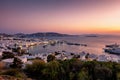 The illuminated town and old harbor of Mykonos island, Cyclades, Greece Royalty Free Stock Photo