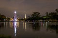 Illuminated traditional Christmas tree in Ibirapuera, at night, it is of the attraction in the south zone of the city of Sao Paulo Royalty Free Stock Photo