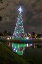 Illuminated traditional Christmas tree in Ibirapuera, at night, it is of the attraction in the south zone of the city of Sao Paulo