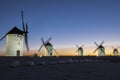 Illuminated traditional windmills at rising Royalty Free Stock Photo