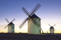 Illuminated traditional windmills at rising Royalty Free Stock Photo