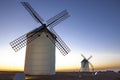 Illuminated traditional windmills at rising Royalty Free Stock Photo