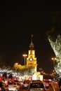 Illuminated trees & Riffa Clock Tower on the National day