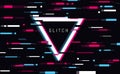 An illuminated triangle frame with glitch effect and a place for text Distorted glitch style modern background, glow design for