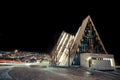 Tromso cathedral of the arctic illuminated at night Royalty Free Stock Photo