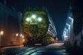 illuminated tunnel boring machine at night