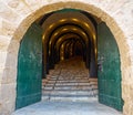 An illuminated Tunnel entrance to the St James Cavalier Centre f