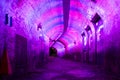 Illuminated tunnel in Utrecht, Netherlands by night