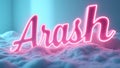 Illuminated typography of Arash displayed on a cloud-like surface at night Royalty Free Stock Photo