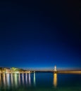 Illuminated Venetian Harbour and Lighthouse at night, Chania, Crete