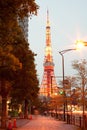 An illuminated view of the Tokyo Tower in Minato Ward Royalty Free Stock Photo