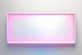 illuminated white rectangular frame with pink and blue lights on the wall