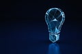 Illuminated wireframe of a bulb light on dark blue background. 3D Rendering