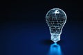 Illuminated wireframe of a bulb light on dark blue background. 3D Rendering