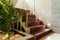 Illuminated wooden staircase