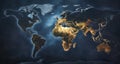 Illuminated World Map, Global Illumination, Earth at Night Royalty Free Stock Photo
