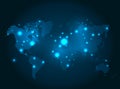 Illuminated World Map with Glowing Dots Vector Royalty Free Stock Photo