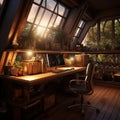 Illuminated Writer's Workspace with Traditional and Futuristic Elements Royalty Free Stock Photo