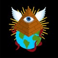 Illuminati conspiracy theory. Pyramid with an eye. All-seeing eye. Symbol of world government. sacred sign